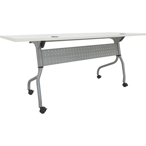 Lorell White Laminate Flip Top Training Table, White Top, Silver Base, 4 Legs, 29.50" x 23.60" Table Top Width, 72" Height, Assembly Required