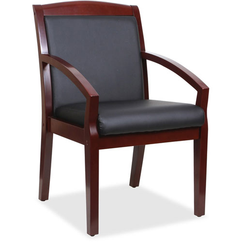 Lorell Wood and Leather Guest Chair, 23-1/4" x 24-3/8" x 34", Black/Walnut