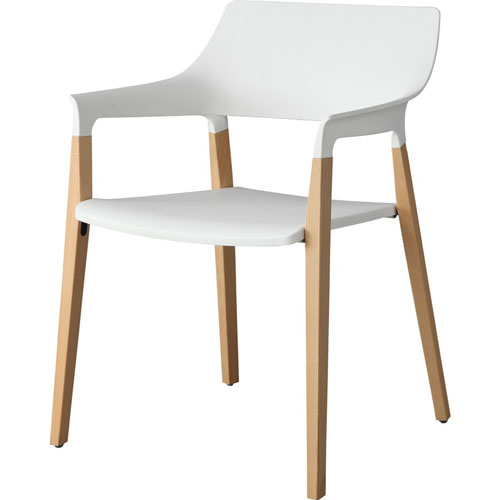 Lorell Wood Legs Stack Chairs, Plastic Seat, Plastic Back, Beechwood Frame, Four-legged Base, White, Wood, Plastic, 22" x 20.8" Depth x 31.5" Height, 2 / Carton