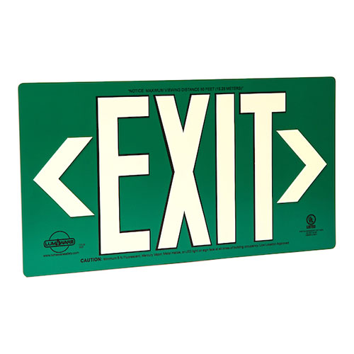 LumAware Photoluminescent Green Metal Exit Sign, UL Listed