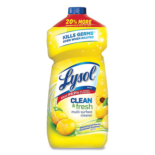 Lysol Clean and Fresh Multi-Surface Cleaner, Sparkling Lemon and Sunflower Essence, 48 oz Bottle, 9/Carton