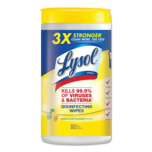 Lysol Disinfecting Wipes, 7 x 8, Lemon and Lime Blossom, 80 Wipes/Canister