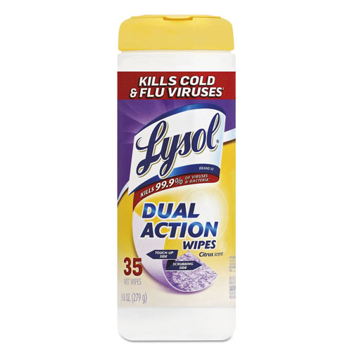 Lysol Dual Action Disinfecting Wipes, Citrus, 7 x 8, 35/Canister