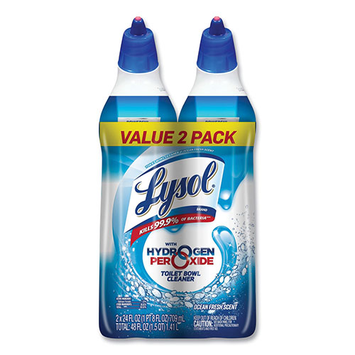 Lysol Toilet Bowl Cleaner w/Hydrogen Peroxide, Ocean Fresh, 24 oz Angle Neck Bottle, 2/Pack, 4 Packs/Carton