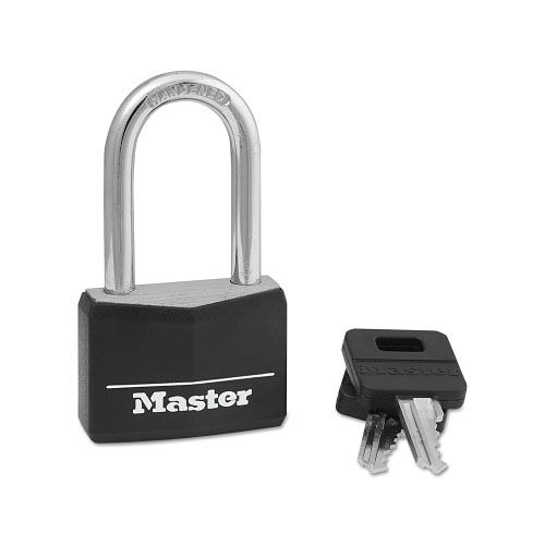 Master Lock Company Covered Solid Body Padlock, 1/4 in Diam., 1 1/2 in L x 13/16 in W, Black