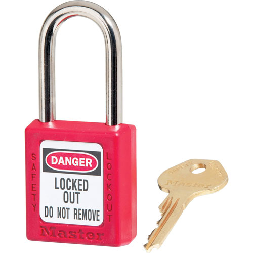 Master Lock Company Safety Keyed Padlock, 1/4"D x 1.5" Tall Shackle, Red