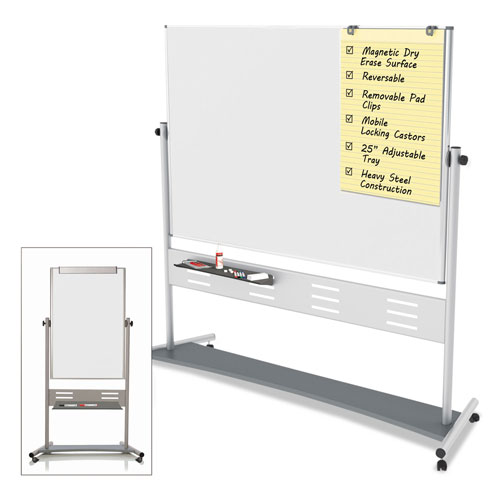 MasterVision™ Magnetic Reversible Mobile Easel, 35 2/5w x 47 1/5h, 80"h Easel, White/Silver