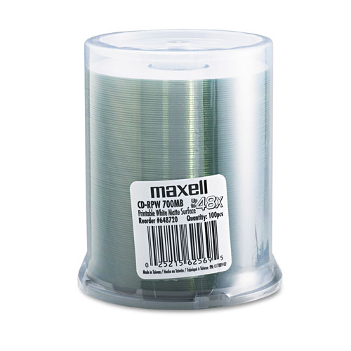Maxell 100 x CD-R - 700 MB (80min) 48X - White - Printable Surface - Spindle - Storage Media