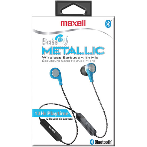 Maxell Earbuds, Wireless, 1"Wx3-1/2"Lx5-1/2"H, Blue