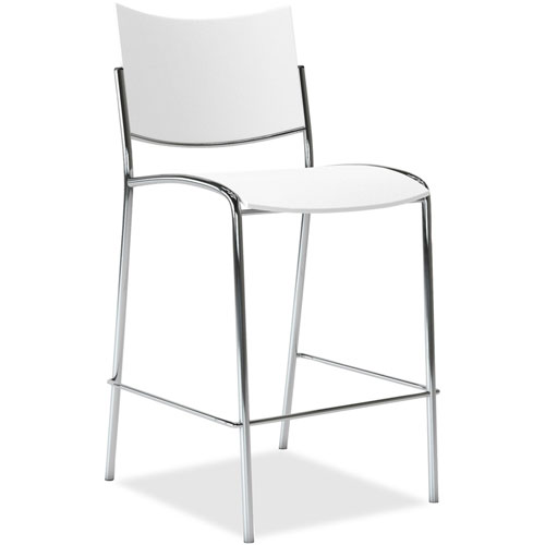 Mayline Escalate - Stackable Stool - White Plastic Seat - White Plastic Back - Silver Frame - Four-legged Base - 2 / Carton