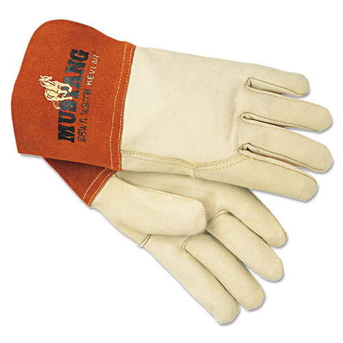 MCR Safety Mustang MIG/TIG Leather Welding Gloves, White/Russet, Large, 12 Pairs