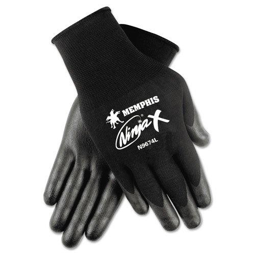 MCR Safety Ninja x Bi-Polymer Coated Gloves, Large, Black, Pair