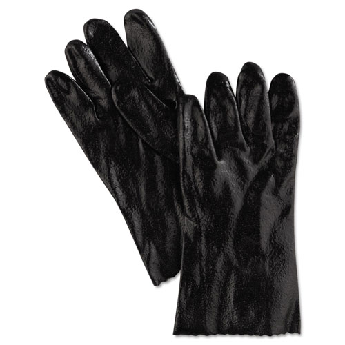 MCR Safety Single Dipped PVC Gloves, Rough, Interlock Lined, 12" Long, Large, BK, 12 Pair