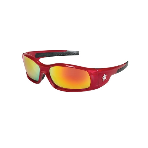 MCR Safety Swagger Safety Glasses, Fire Mirror Lens, Duramass Hard Coat, Red Frame