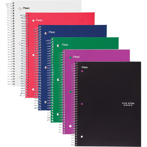 Mead 3-Subject Notebook, 8" x 10-1/2", Wide-Ruled, Assorted