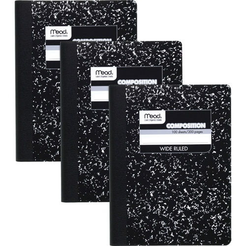 Mead Notebook, Wide-Rule, 8"Wx10"H, 3/Pk, Black