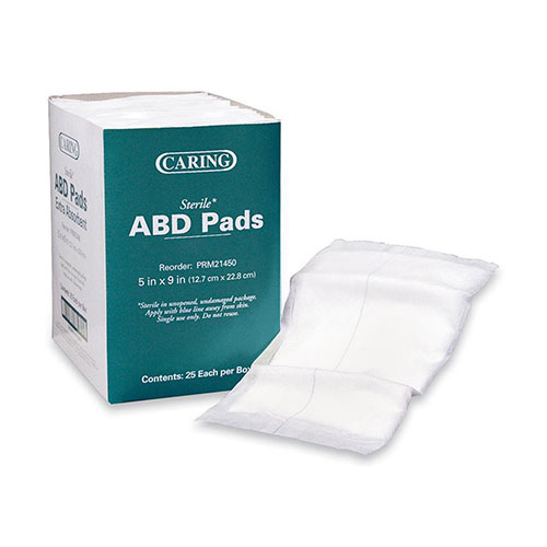 Medline Abdominal Pads, Sterile, 5" x 9", 25/Box, White