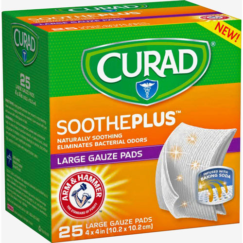 Medline Large Gauze Pads, Soothe Plus, 25-Piece, 4" x 4", Assorted