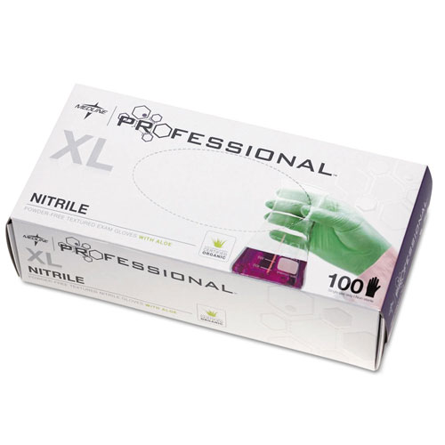 Medline Professional Nitrile Exam Gloves with Aloe, X-Large, Green, 100/Box