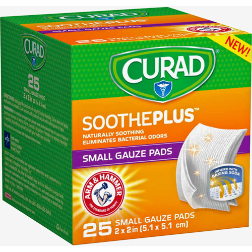 Medline Small Gauze Pads, Soothe Plus, 25-Piece, 2" x 2", Assorted