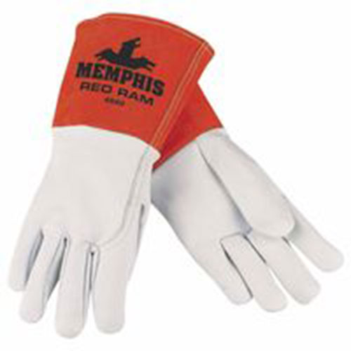 Memphis Glove Goat Mig/Tig Welders Gloves, Prem Grade Grain Goatskin/Split Cowhide, LG, White