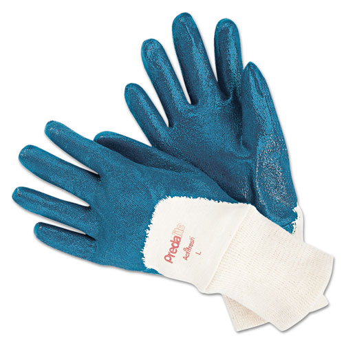 Memphis Glove Predalite Nitrile Gloves, Cotton Lined, Blue/White, Large, 12 Pairs