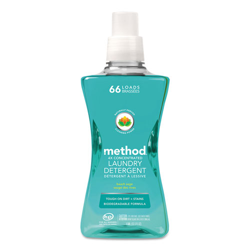 Method Products 4X Concentrated Laundry Detergent, Beach Sage, 53.5 oz Bottle, 4/Carton