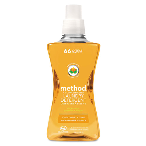 Method Products 4X Concentrated Laundry Detergent, Ginger Mango, 53.5 oz Bottle, 4/Carton