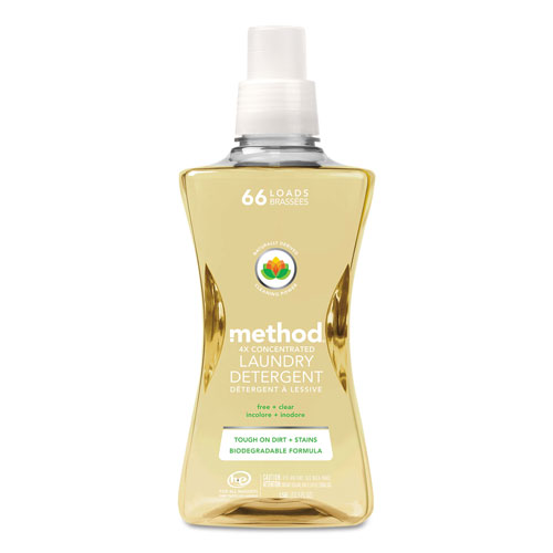Method Products 4X Concentrated Laundry Detergent, Free & Clear, 53.5 oz Bottle, 4/Carton