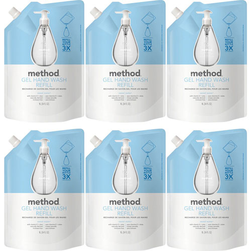 Method Products Gel Hand Wash Refill, Sweet Water, 34 oz Pouch, 6/Carton