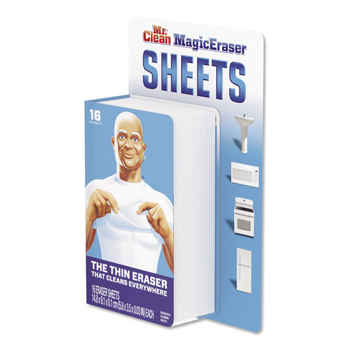Mr. Clean Magic Eraser Sheets, 3.5 x 5.8, 0.03" Thick, White, 16/Pack, 8 Packs/Carton