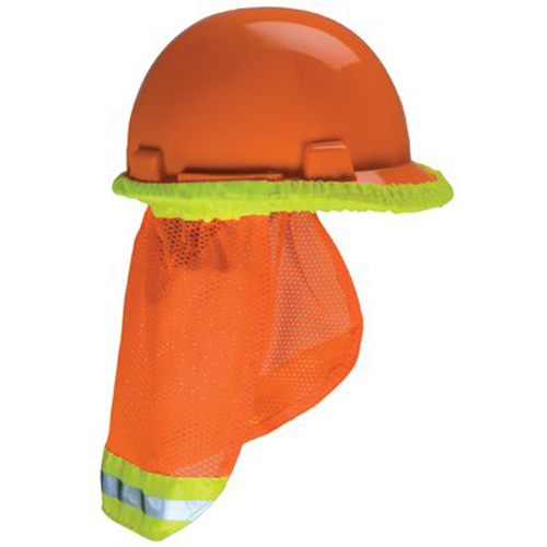 MSA Hard Hat Sunshade, 20", Hi-Viz Orange, Yellow-Lime Band