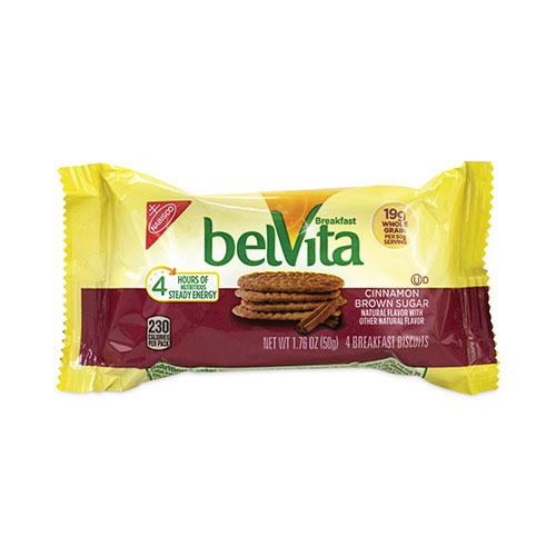 Nabisco belVita Breakfast Biscuits, Cinnamon Brown Sugar, 1.76 oz Pack, 25 Packs/Box