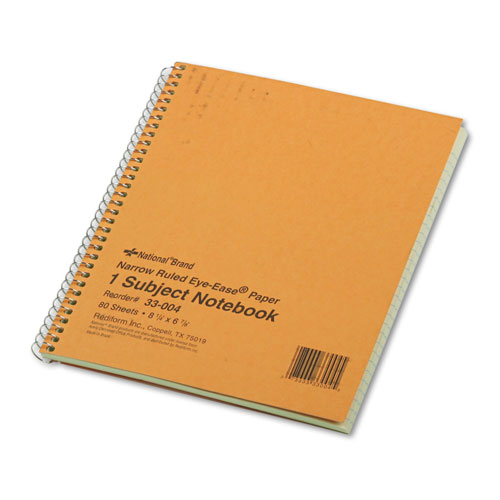 National Brand Single-Subject Wirebound Notebooks, Narrow Rule, Brown Paperboard Cover, (80) 8.25 x 6.88 Sheets