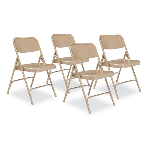 National Public Seating 200 Series Premium All-Steel Double Hinge Folding Chair, Supports 500 lb, 17.25" Seat Ht, Beige, 4/CT