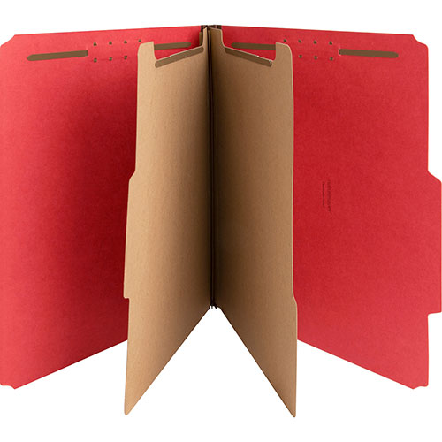 Nature Saver Classification Folders, w/ Fasteners, 2 Dividers, Letter, 10/Box, Bright Red