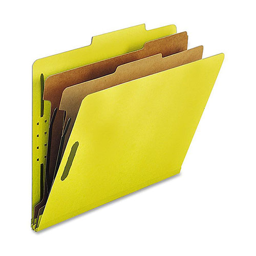 Nature Saver Classification Folders, w/ Fasteners, 2 Dividers, Letter, 10/Box, Yellow