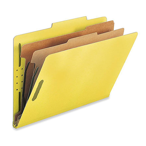 Nature Saver Classification Folders, w/ Fasteners, 2 Dividers, Legal, 10/Box, Yellow