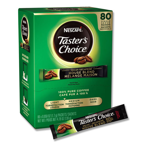 Nescafe Taster's Choice Stick Pack, Decaf, 0.06oz, 80/Box, 6 Boxes/Carton
