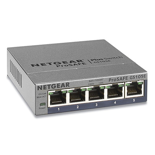 Netgear ProSAFE Smart Managed Plus Gigabit Ethernet Switch, 10 Gbps Bandwidth, 128 KB Buffer, 5 Ports