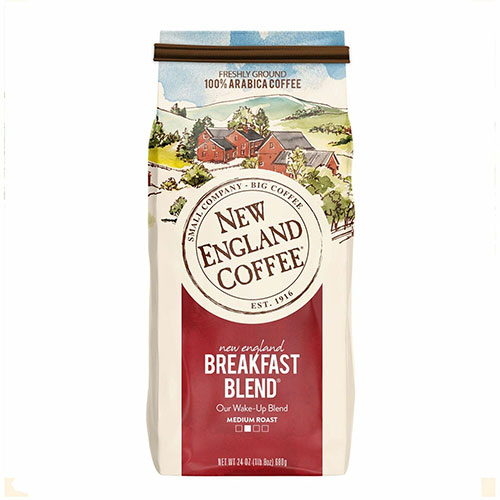 New England Coffee Ground Breakfast Blend Coffee, Medium, 24 oz, 4/Carton
