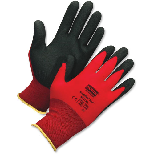 North Safety Products Safety Glove, Foamed PVC, Palm Coated, X-Large, Nylon, Red