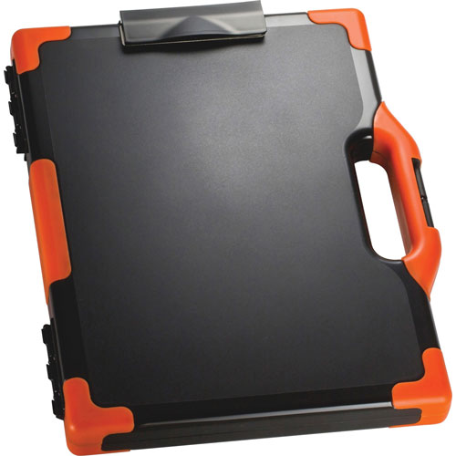 Officemate Carry-All Clipboard Box, 13"W x 2"D x 16"H, Black/Orange