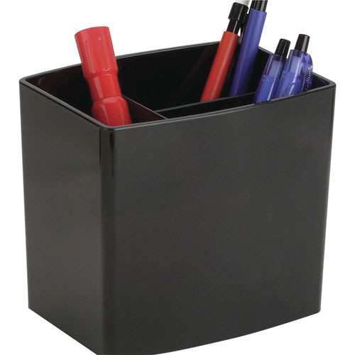 Officemate Pencil Holder, Large, 3 Compartments, 5" x 3-3/4" x 4-1/2", Black