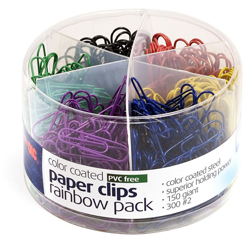 Officemate Plastic Coated Paper Clips, No. 2 Size, Assorted Colors, 450/Pack