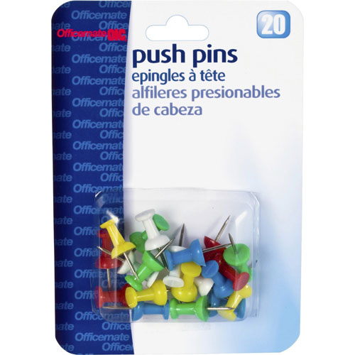 Officemate Push Pins, Plastic, Assorted Colors, Head 1/2" L