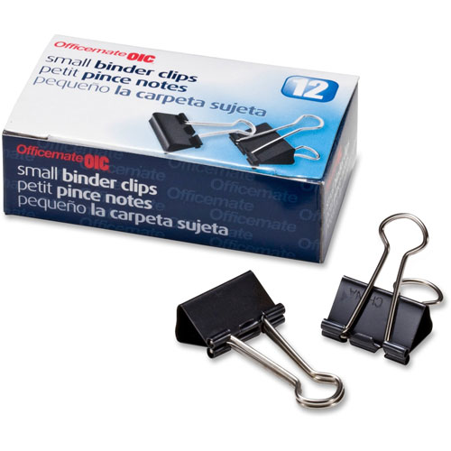 Officemate Small Binder Clips, 3/4"Wide, 3/8" Capacity, Black/Silver