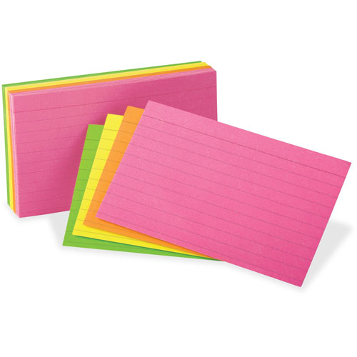 Oxford Ruled Index Cards, 3" x 5", 30/PK, Neon/Ast