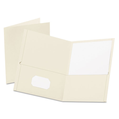 Oxford Twin-Pocket Folder, Embossed Leather Grain Paper, White, 25/Box