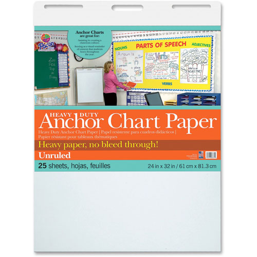 Pacon Anchor Chart Paper, Unruled, 24" x 32", 25 Sheets, 4/CT, White